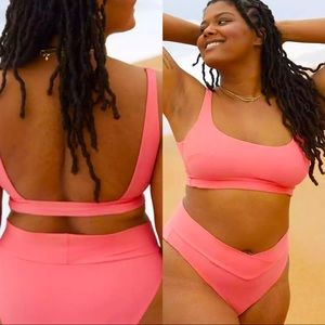 NWT PINK AERIE BANDED WIDE STRAP SCOOP BIKINI TOP